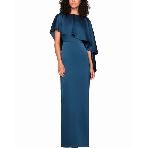 Theia womens Karis Cape Column Gown, 2, Blue