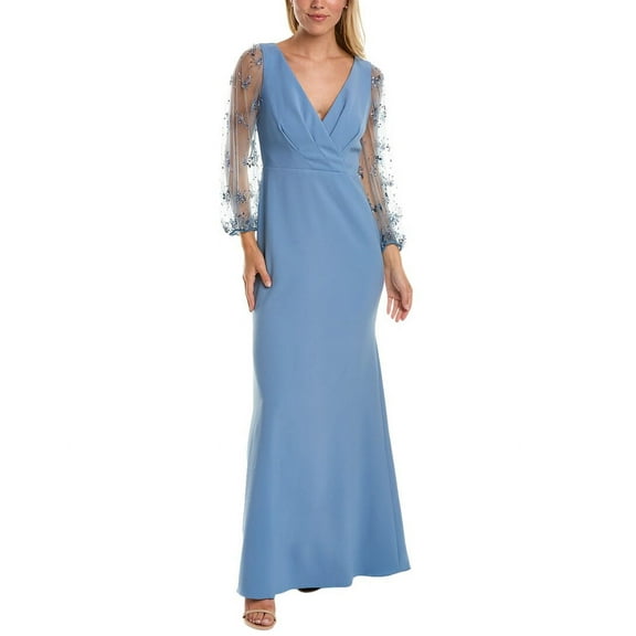 Theia womens  Kiera Breaded Puff Sleeve Gown, 0, Blue