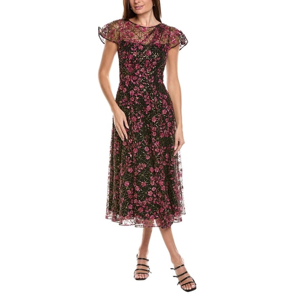 Theia womens  Mariah Beaded Midi Dress, 10, Purple