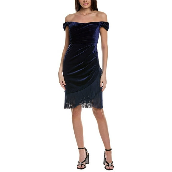 Theia womens Melissa Fringe Cocktail Dress, 0, Blue