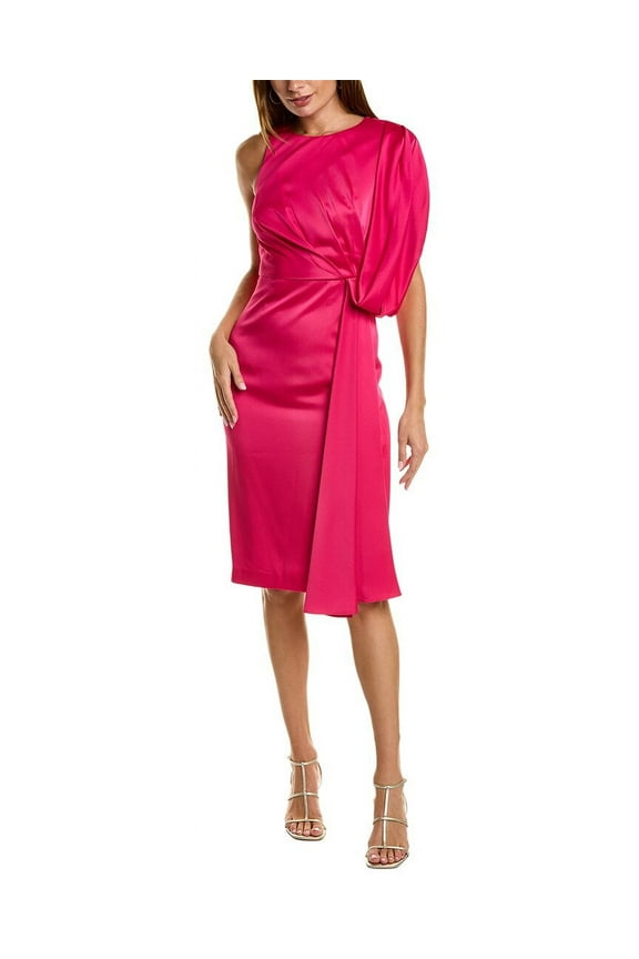 womens One-Shoulder Satin Midi Dress, 2, Pink