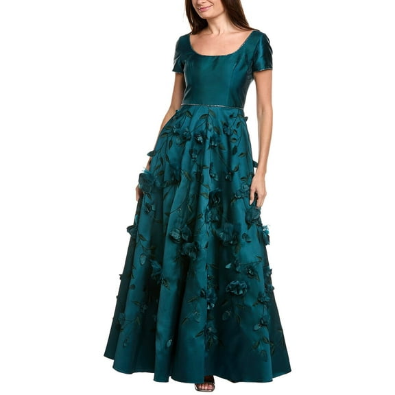 Theia womens  Selma 3D Flower Gown, 0, Green