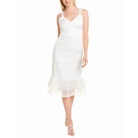 Theia womens Sweetheart Lace Midi Dress, 2, White