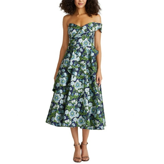 Theia womens Tatum Peplum A-Line Midi Dress, 6