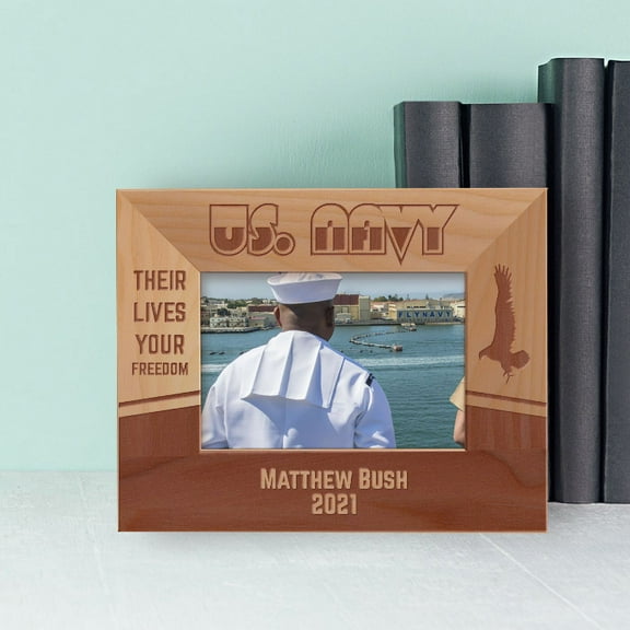 Their Lives Your Freedom Personalized Wooden Frame-5" x 3 1/2" Brown Horizontal