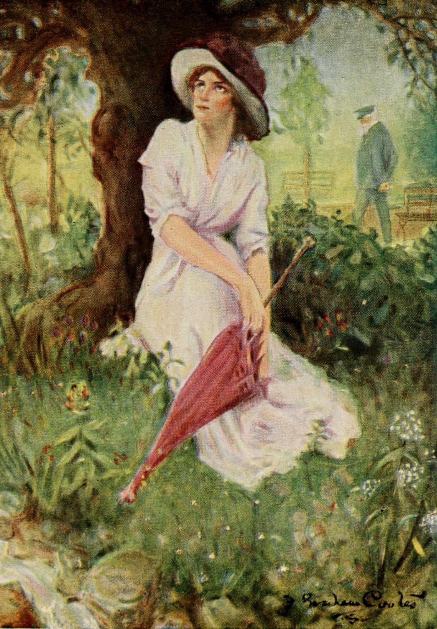 Their Yesterdays 1912 Girl with parasol Canvas Art - F Graham Cootes (18 x 24)