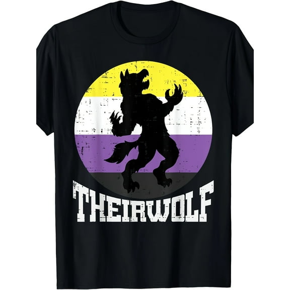 Theirwolf Nonbinary Pride Non Binary Enby NB Flag LGBTQ T-Shirt220g