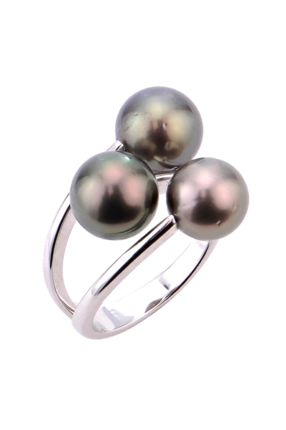 ThejewelryHut Fancy Designer Vintage Inspired 3-Stones Style Tahitian Pearls Ring
