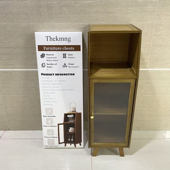 Thekmng Furniture chests,Wooden Bathroom Floor Storage Cabinet, Single Door Side Storage Organizer Cabinet with Open Shelf Adjustable Shelve, Small Free Standing Sideboard for Entryway