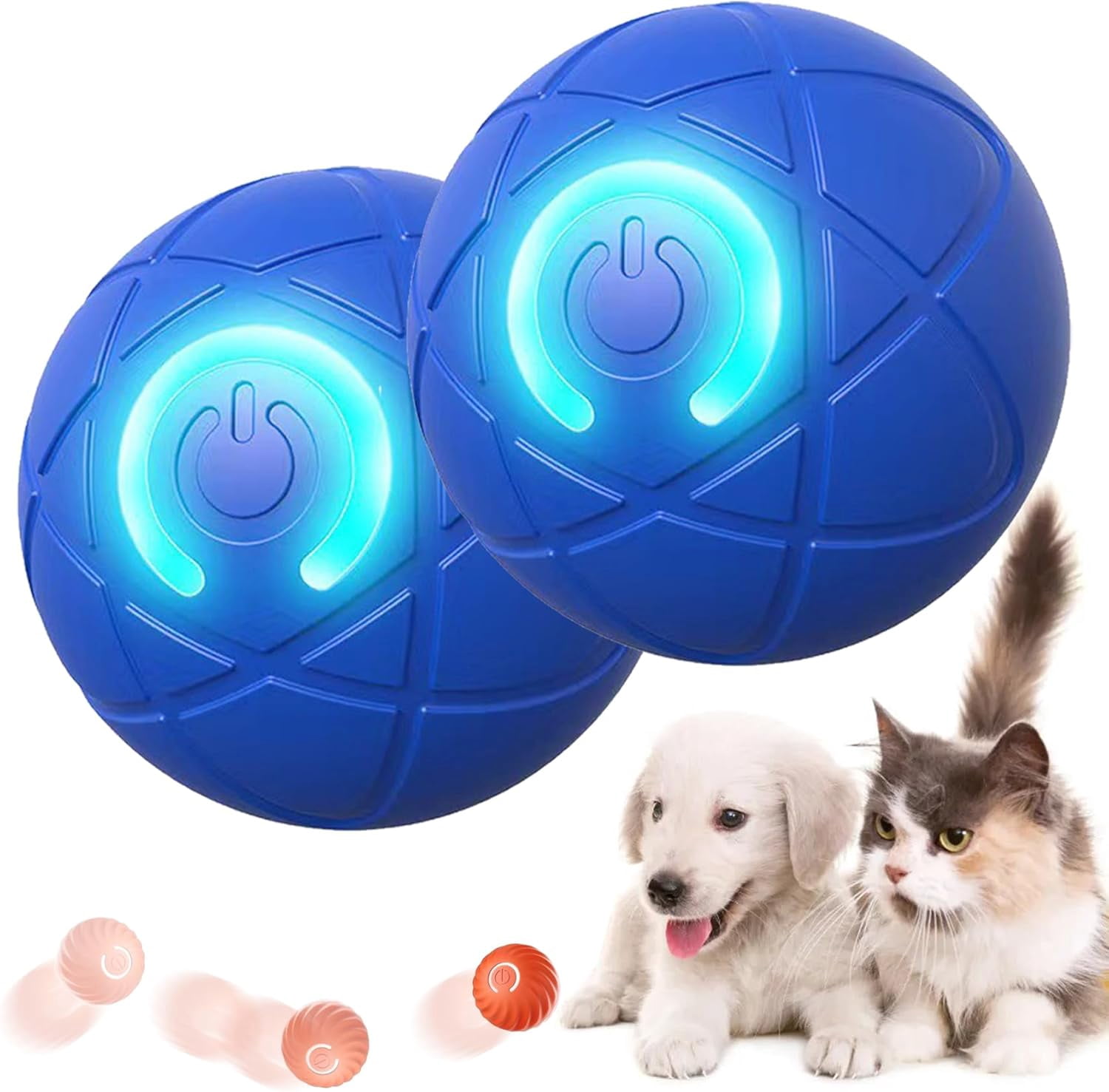 Thelifeh Smart Jumping Ball Dog Toy – Automatic Moving, LED Lights, USB-C Charging, For Small & Large Dogs (Blue)