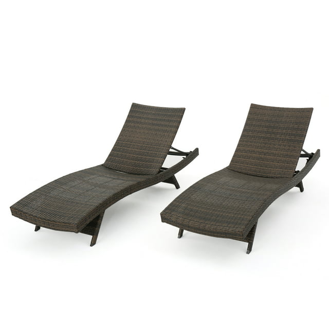 Thelma Outdoor Aluminum Wicker Chaise Lounge, Set of 2, Mixed Mocha