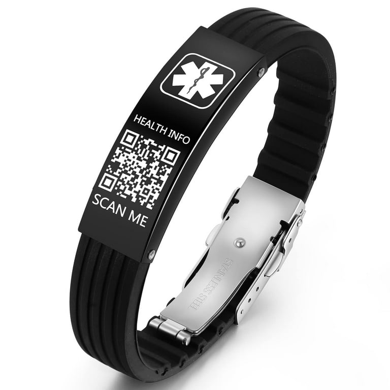 Theluckytag Medical Bracelets for Men Women with QR Code Medical Alert ID Bracelets Silicone Waterproof Wristband Fits Wrists Up to 9 More Space Custom Emergency Medical ID Alert Info Walmart