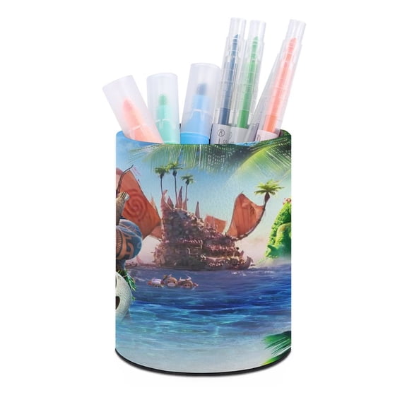 Theme Cylinder Pen Holder Pencil Organizer with Flannel Lining PVC Leather Material Cardboard Base for study work 3.9"x3.1"
