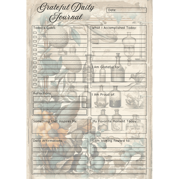 Theme Grateful Daily Journal Notepad. Apothecary Theme. 3-pack.