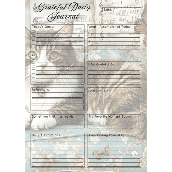 Theme Grateful Daily Journal Notepad. Cat Theme. 3-pack.