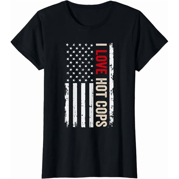 Theme I Love Hot Cops American Usa Flag T-Shirt