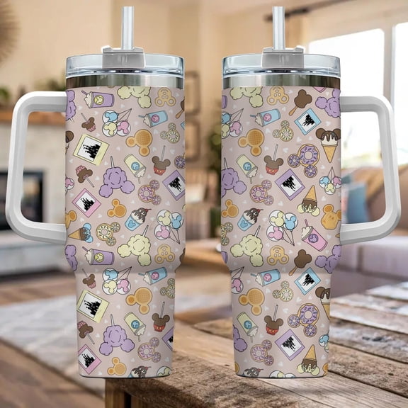Theme Park Collage Inspired Tumbler 40OZ Cup, Disney Mickey And Friends Tumbler Cup, Disney Tumbler With Straw