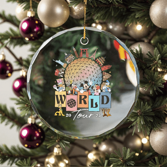 Theme Park Inspired Family Vacation Graphic Design Retro Collectible Glass Ornament