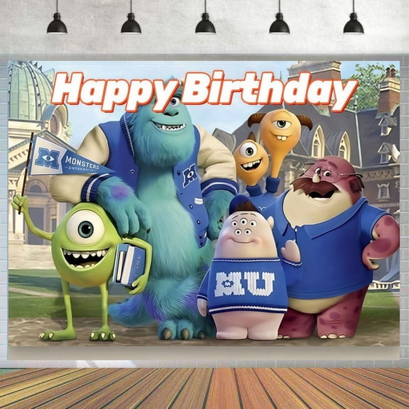 Monsters Anime-Style Themed Birthday Party Banner (71x43 Inches) - Cartoon Photography Backdrop Decorations for Kids' Celebrations