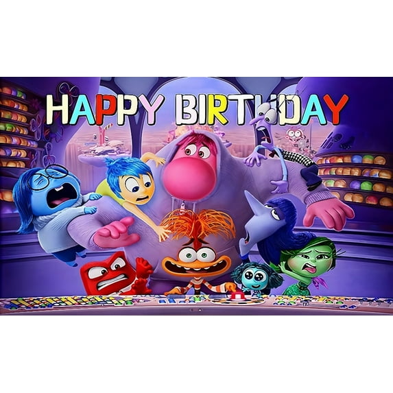 Inside Out Anime-Style Themed Birthday Party Banner (71x43 Inches) - Cartoon Photography Backdrop Decorations for Kids' Celebrations