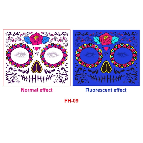 Theme Party Luminous Temporary Tattoos, Skeleton Face Stickers for Halloween, Cosplay and Party, Horror Scary Makeup Face Tattoos 1 Set