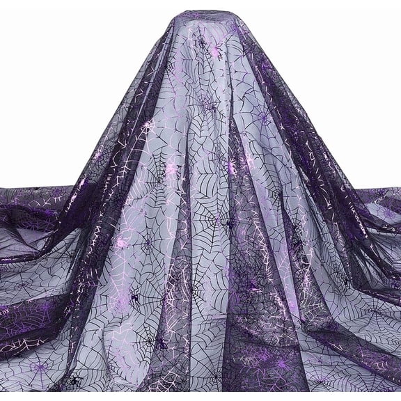 Theme Polyester Mesh Fabric Clothing Accessories Spider Web Pattern Purple 1500mm for DIY