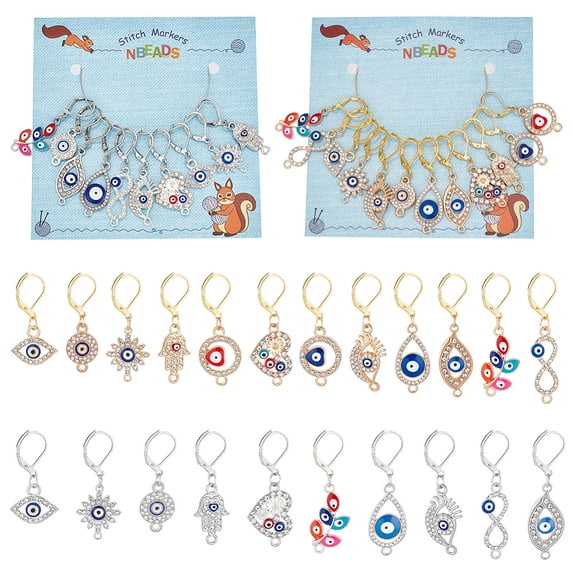 Theme Stitch Markers Alloy Enamel with Rhinestone Crochet Leverback Hoop Charms Locking Stitch Marker Ring Hand Infinity Platinum Golden 3~4.3cm