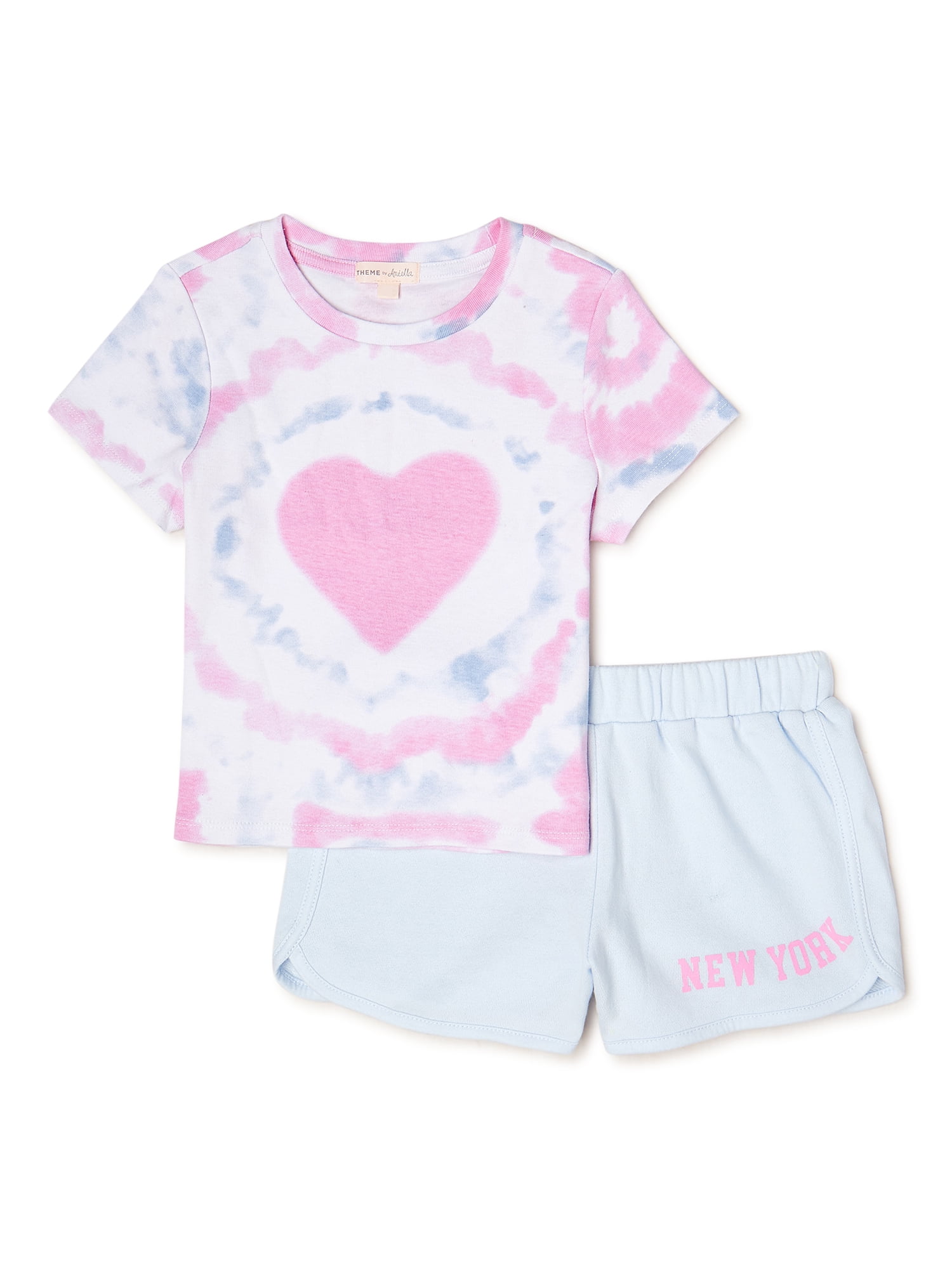 Theme by Ariella Girls Graphic T-Shirt and Dolphin Shorts Outfit Set, 2-Piece, Sizes 7-16