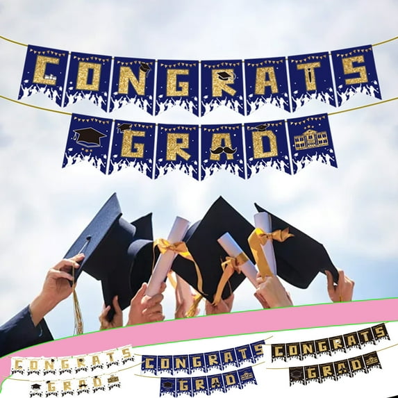 Themed 2025 Graduation Decorations - Congrats Grad Banner - 2025 Graduation Party Decorations - Congrats Grad Banner Party Supplies for High School & College Celebrations