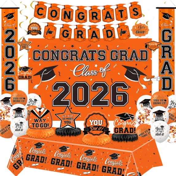 Themed 2026 Graduation Decorations Set - Congrats Grad Banner, Class of 2029Backdrop, Balloons & Streamers Kit - Complete Party Supplies for High School & College Celebrations