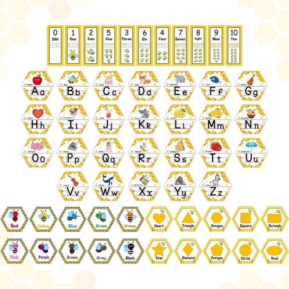 Themed Alphabet Number for Classroom Wall Bulletin Board Manuscript Educational Cards ABC Letters Numbers Shapes Colors Poster for Elementary Early Learning Decor
