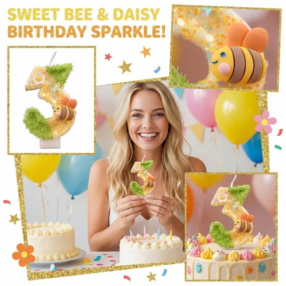 Themed Birthday Party Decorations, Birthday Cake Decorations, First Birthday Candle, Cake Decorations, Cute Cartoon Daisy Glitter Number Candle for Party Cake Topper and Festive