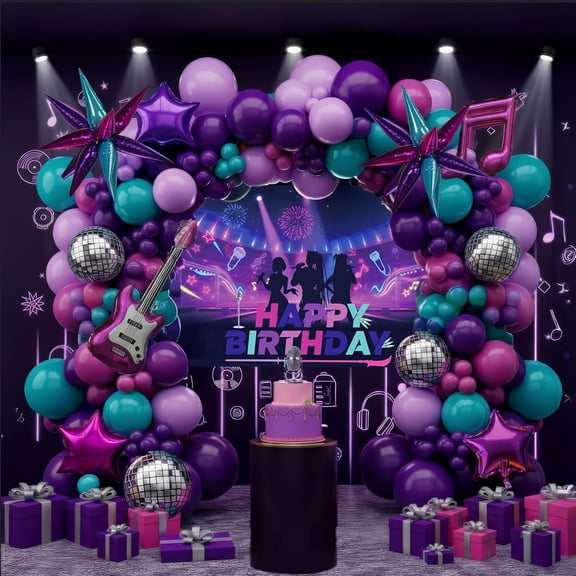 Themed Birthday Party Decorations - K-Pop Music with purple  teal Balloon Arch Kit & Disco  Explosion foil Balloons for Girls pop movie fans Party Y2K Prom Theme decor (Purple)