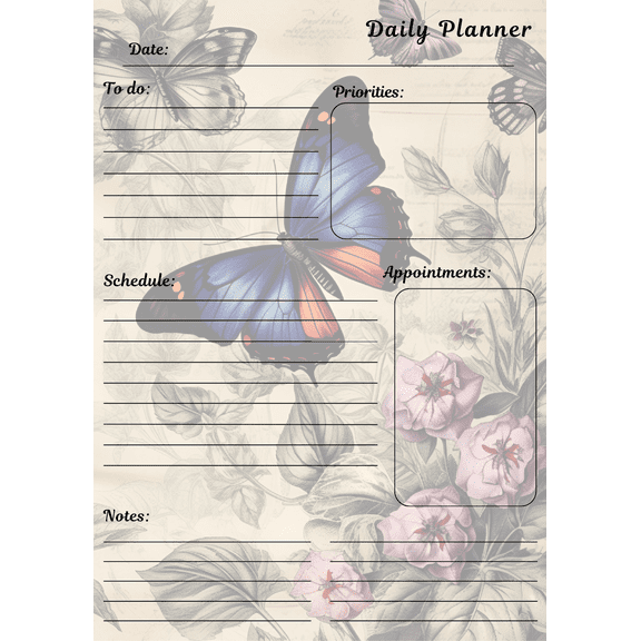 Themed Daily Planner Notepad. Butterfly Theme. 3-pack.