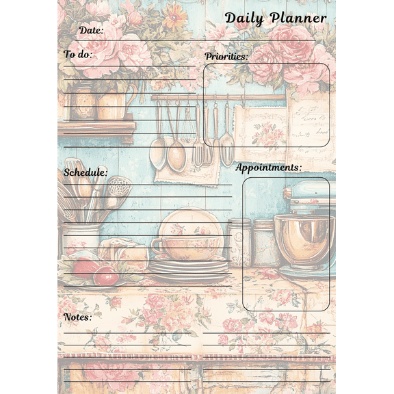 Themed Daily Planner Notepad. Kitchen Theme. 3-pack.