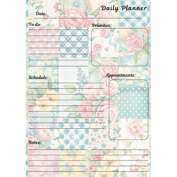 Themed Daily Planner Notepad. Quilt Patchwork Theme. 3-pack.