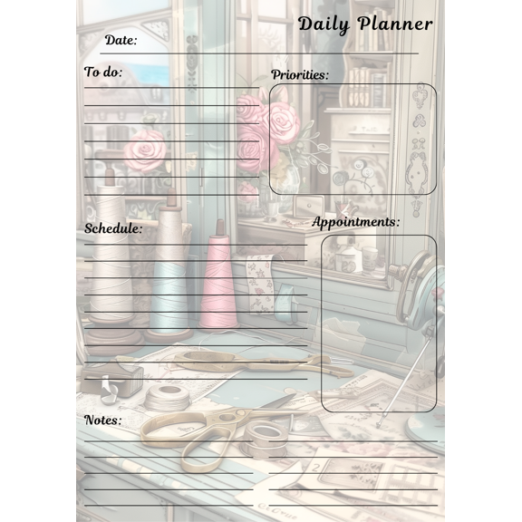 Themed Daily Planner Notepad. Sewing II Theme. 3-pack.