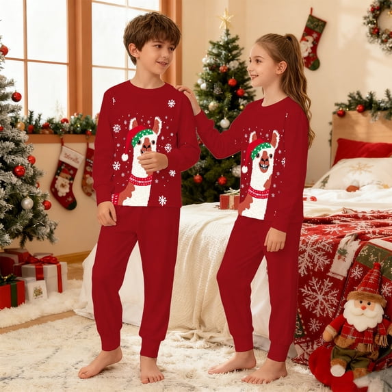 Themed Kids Pajama Cozy Holiday Print Loungewear For Girls Festive Family Sleepwear Soft Two Piece Outfit