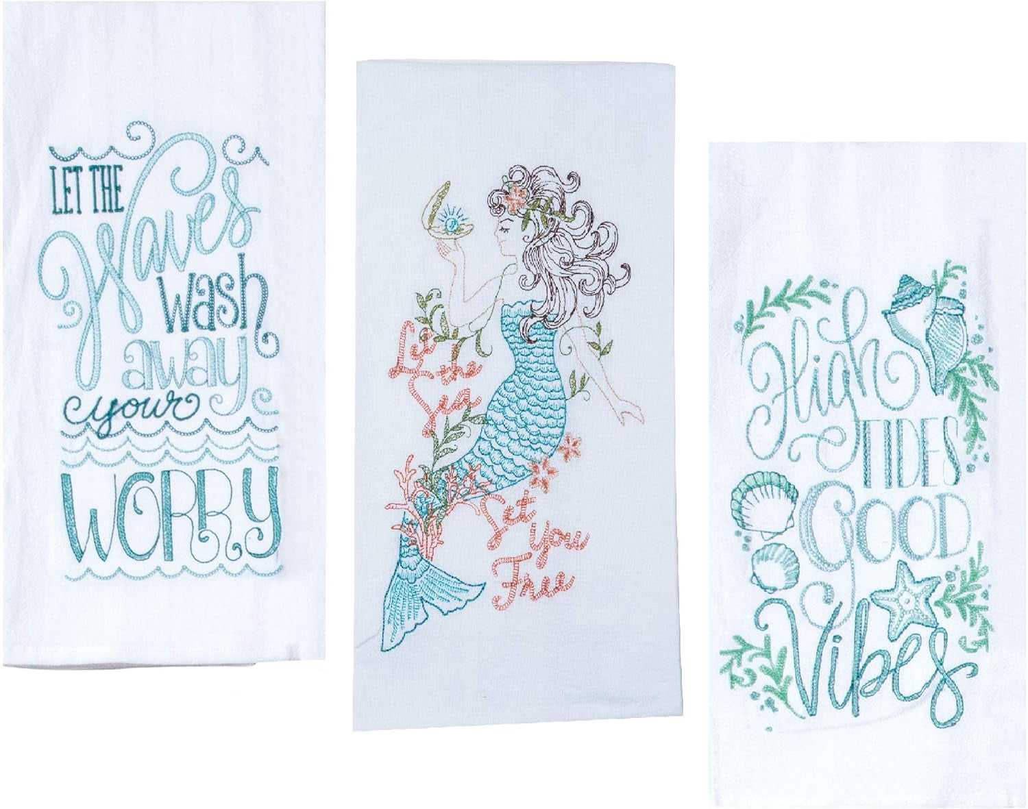 Themed Kitchen Dish Towels Set With Sayings | s, Seashell, Starfish ...