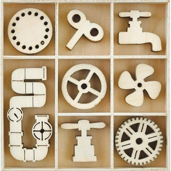 Themed Mini Wooden Flourishes - Mechanisms - Pack of 40