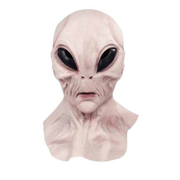 Themed Party Piece, Halloween Party, Space Party Decorations, Creepy Halloween Decorations, Pale Alien Latex Full Head Mask For, Parties and Haunted House Settings-1