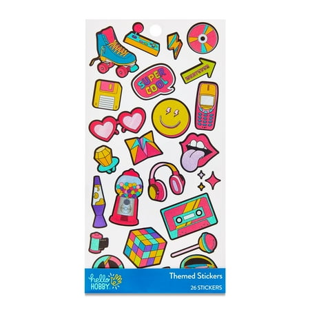 Hello Hobby Multicolor 80s & 90s Themed Stickers, Retro Icons, 26 Count