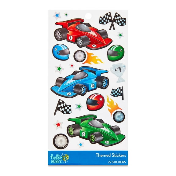 Hello Hobby Race Car Themed Stickers, Multicolor, Car Icons, 22 Count