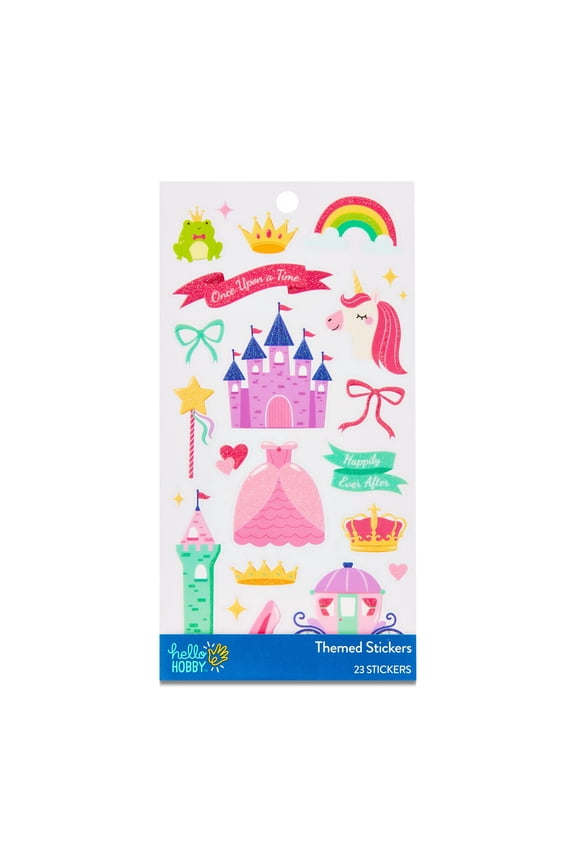 Glitter Princess Themed Stickers, Multicolor, Princess Icons, 23 Count