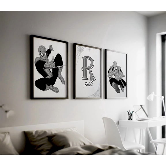 Themed Wall Superhero Name Posters Room Decor Comic Enthusiast Design Set 3 Unframed Paper Print