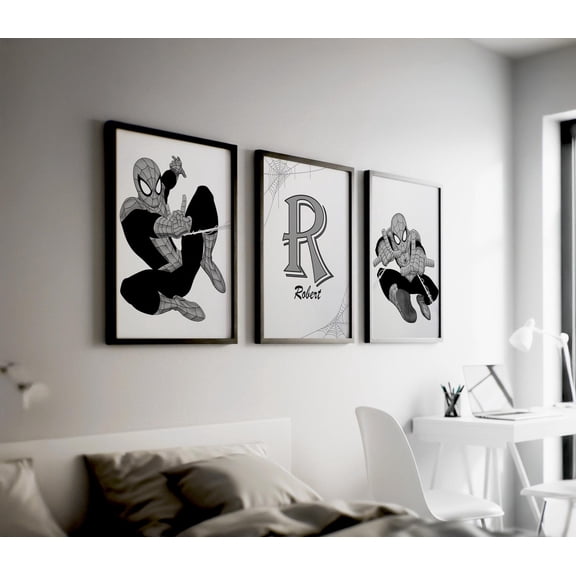 Themed Wall Superhero Name Posters Room Decor Comic Enthusiast Design Set 3 Unframed Paper Print