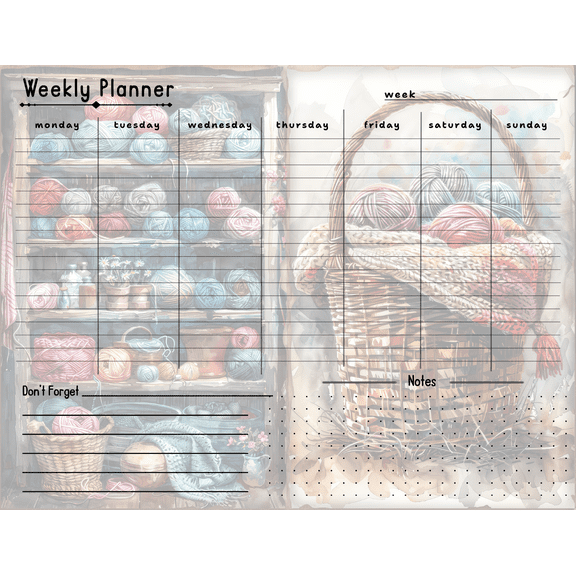 Themed Weekly Planner. Knitting Theme.