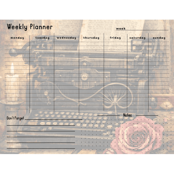 Themed Weekly Planner. Vintage II Theme.