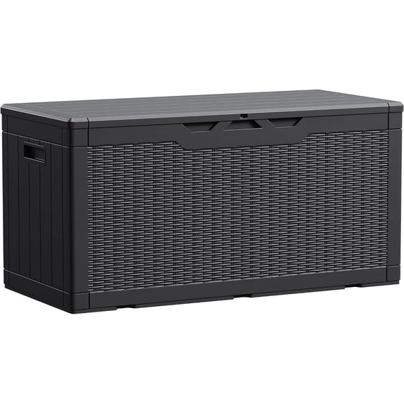 Themis 100 Gallon Waterproof Large Resin Deck Box Indoor Outdoor Lockable Storage Container for Patio Furniture Cushions Garden Tools (100 Gallon, Black)