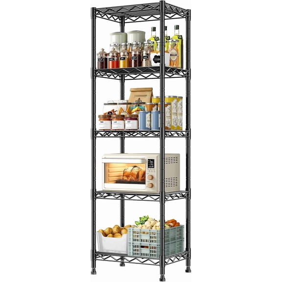 Themis 5-Tier Narrow Shelf for Small Spaces, 15.8" W Metal Shelving Unit, Adjustable Wire Rack, Freestanding Storage for Bathroom, Laundry, Kitchen Pantry, Black